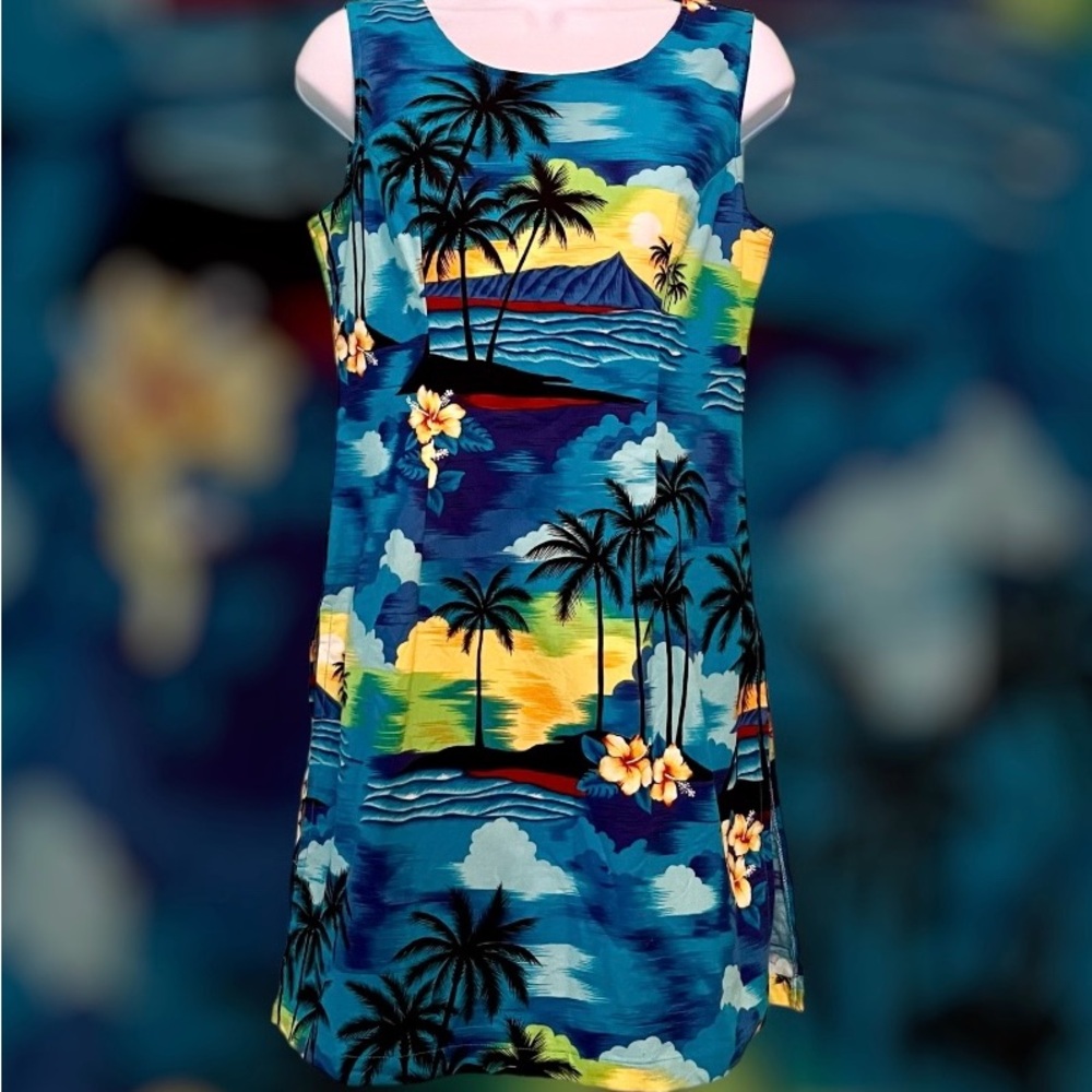Pacific Legend Hawaii Dress Tropical Palm Print Cotton Sleeveless Size M - Picture 8 of 9